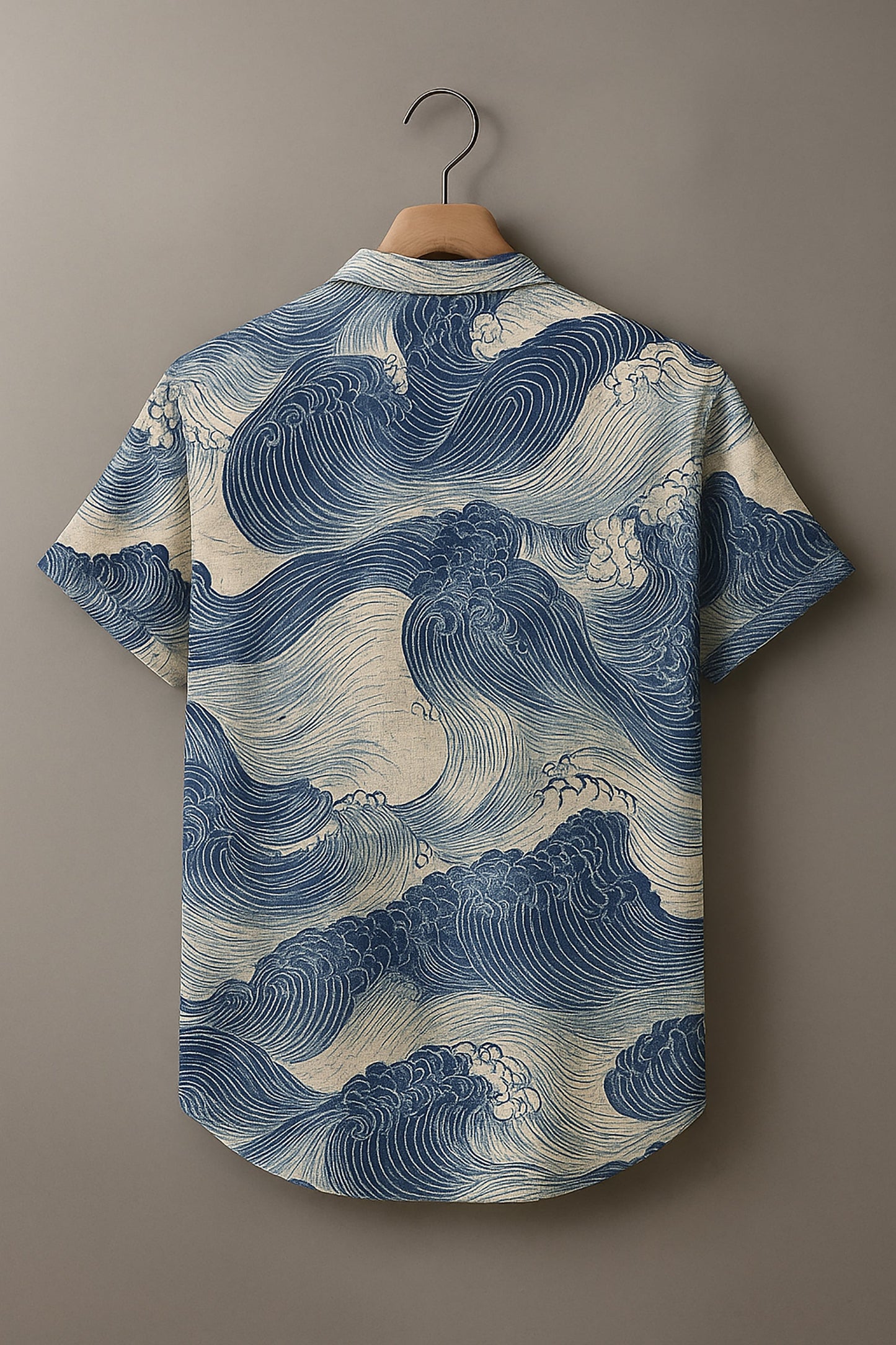 Blue-green gradient Vintage Print Casual 100% Cotton Shirt