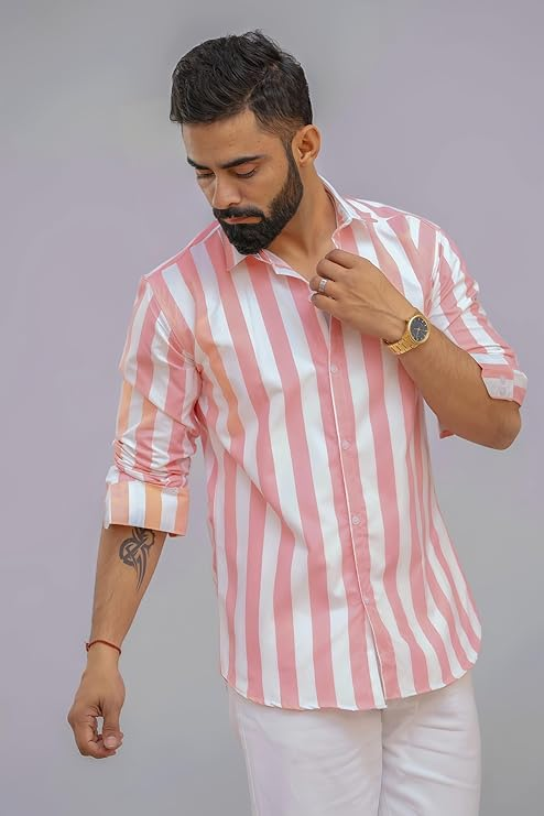 Slim Fit Striped Spread Collar Casual Shirt
