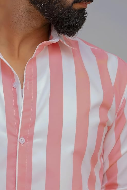 Slim Fit Striped Spread Collar Casual Shirt