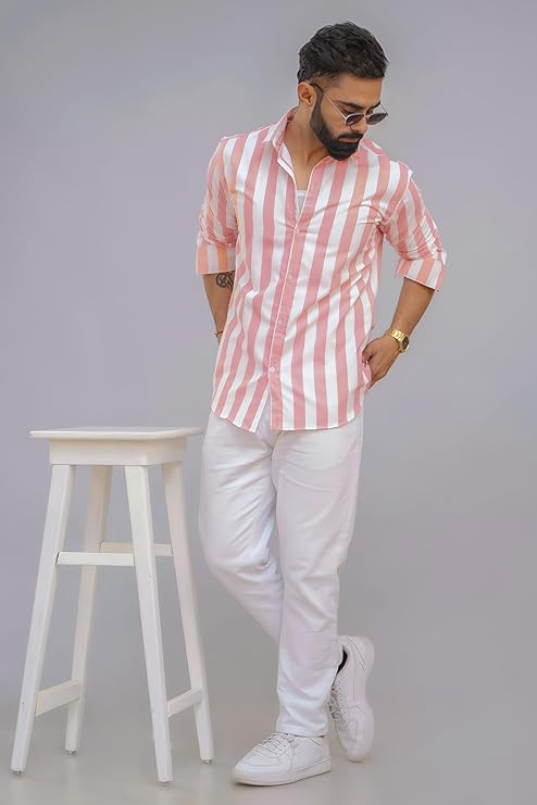 Slim Fit Striped Spread Collar Casual Shirt