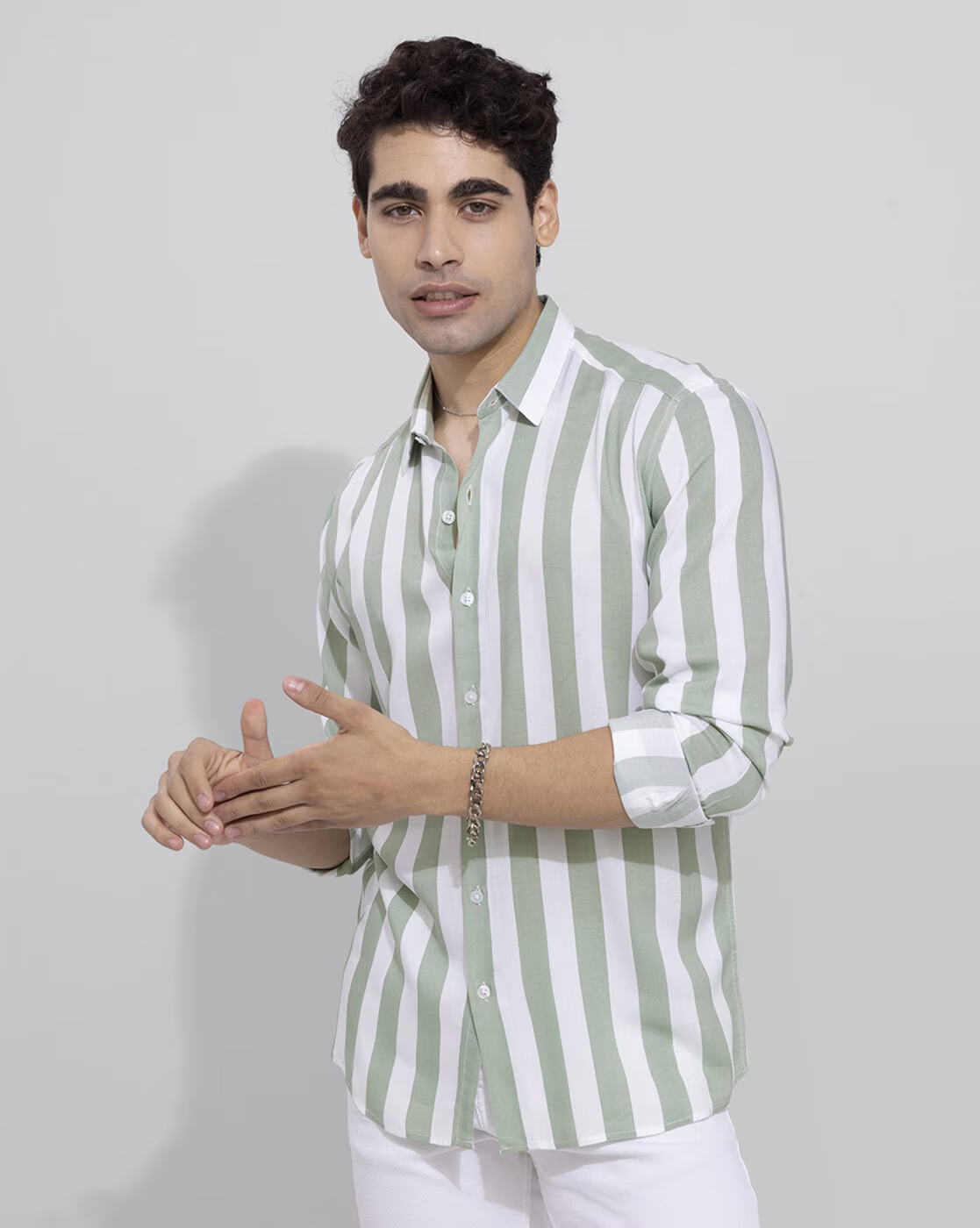 Slim Fit Striped Spread Collar Casual Shirt