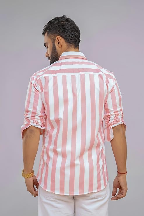 Slim Fit Striped Spread Collar Casual Shirt