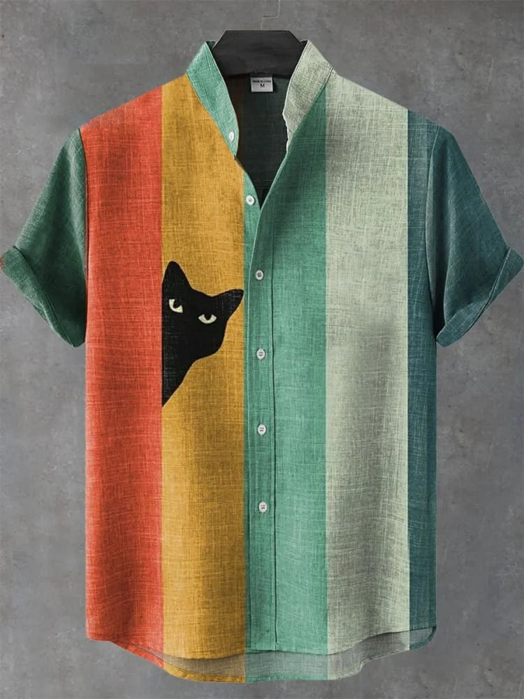 Cute Cat Print Casual 100% Cotton Shirt