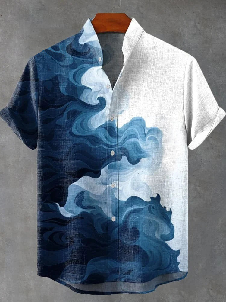Waves Clouds Abstract Art Print Casual 100% Cotton Shirt