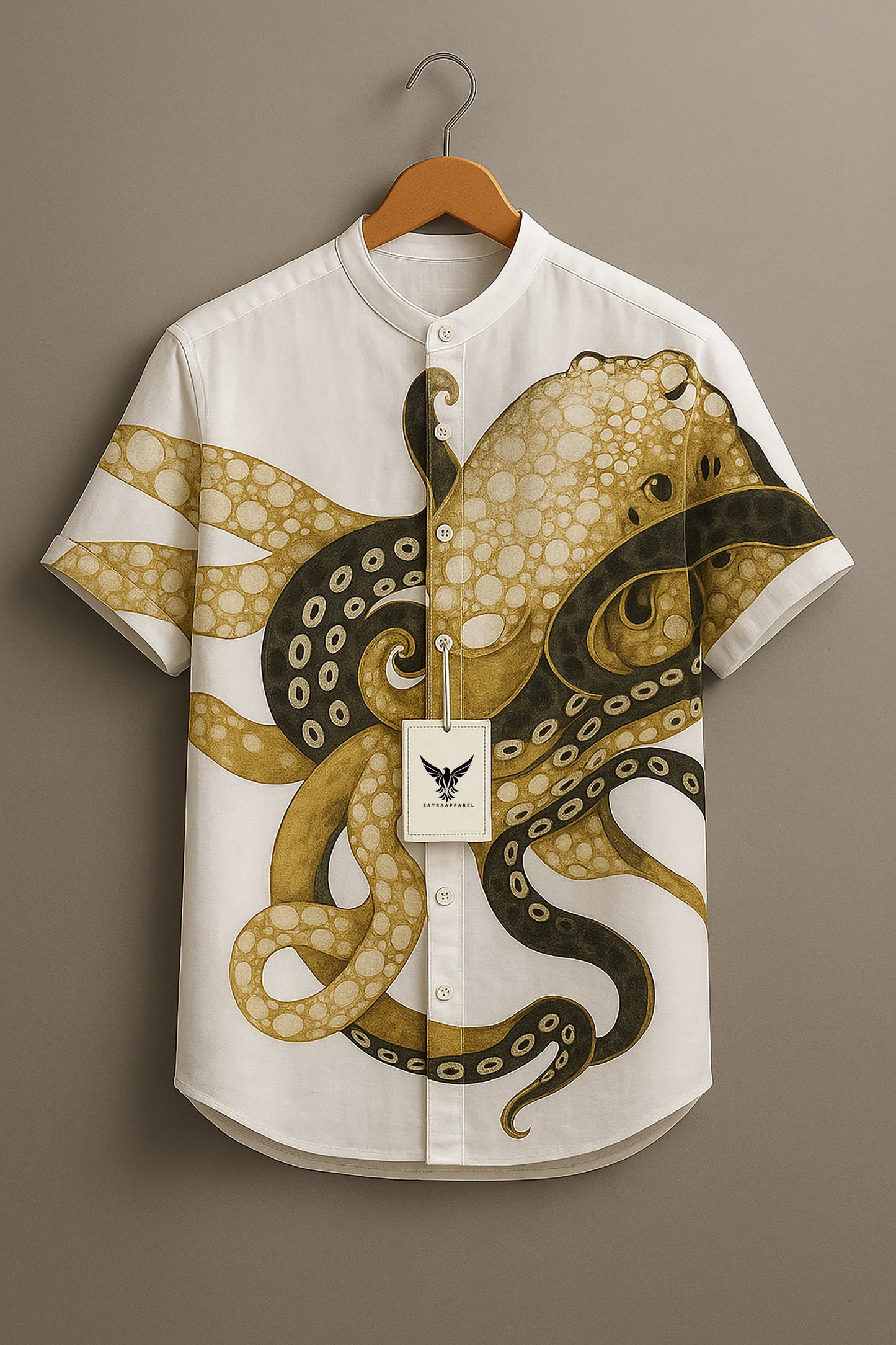 Vintage Fish Octopus Art Vintage Art Print Casual 100% Cotton Shirt