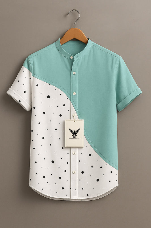 Color match Wave point Vintage Print Casual 100%  Cotton Shirt