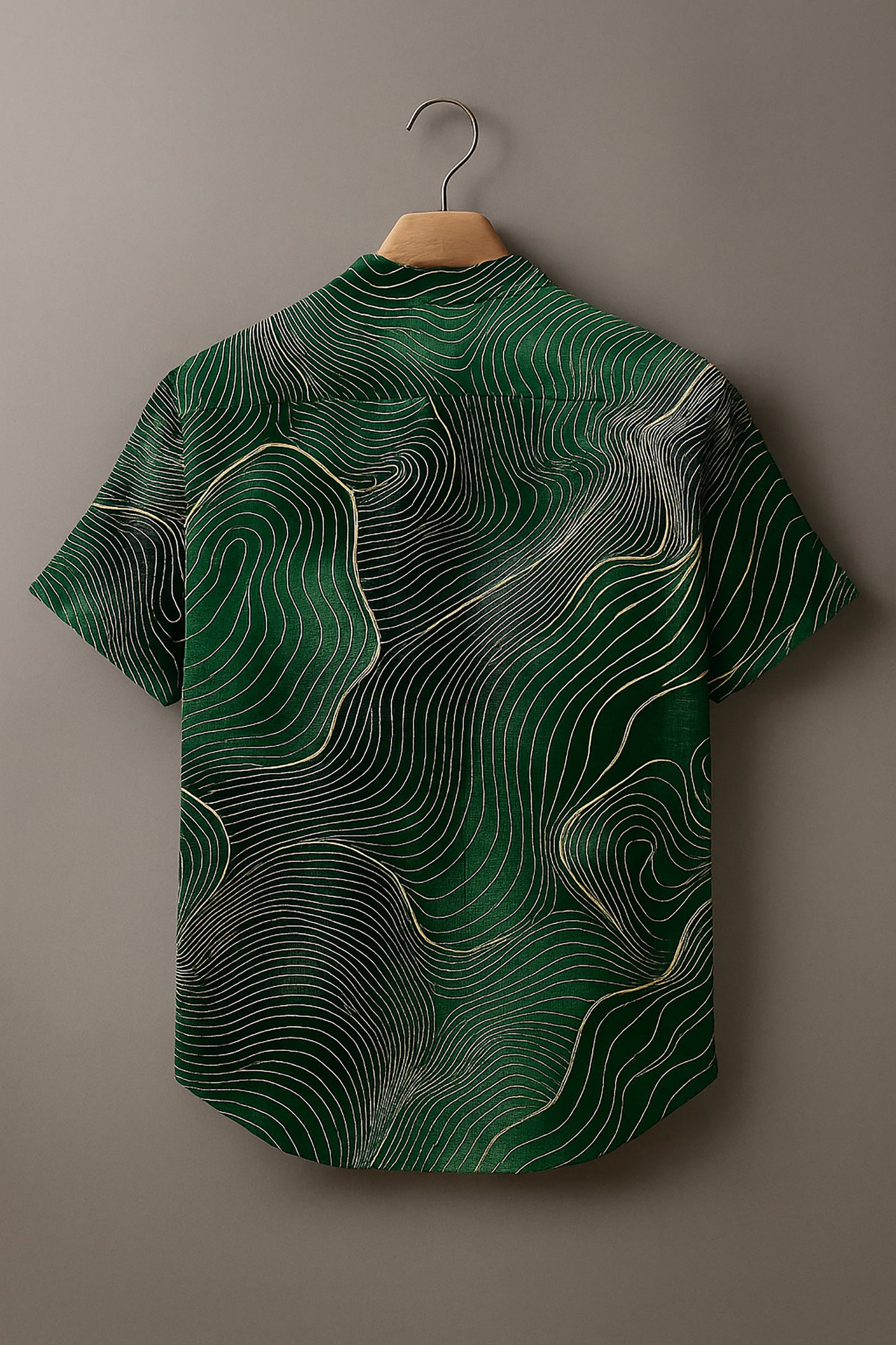 Abstract Green Geometric Stripes Vintage Print Casual 100% Cotton Shirt