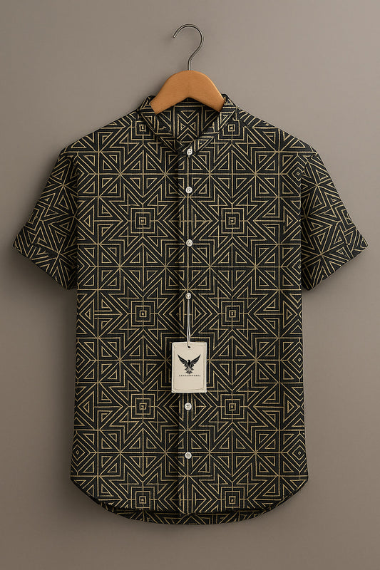 Geometric Repeat Pattern Printed Casual 100% Cotton Shirt